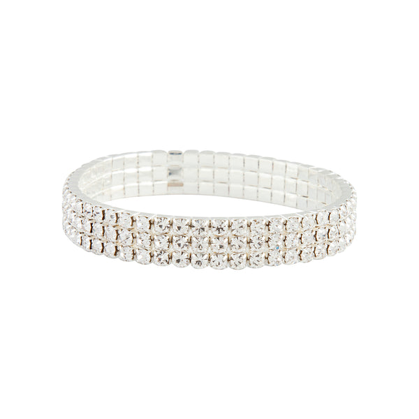 Silver Stretch Three Row Diamante Bracelet