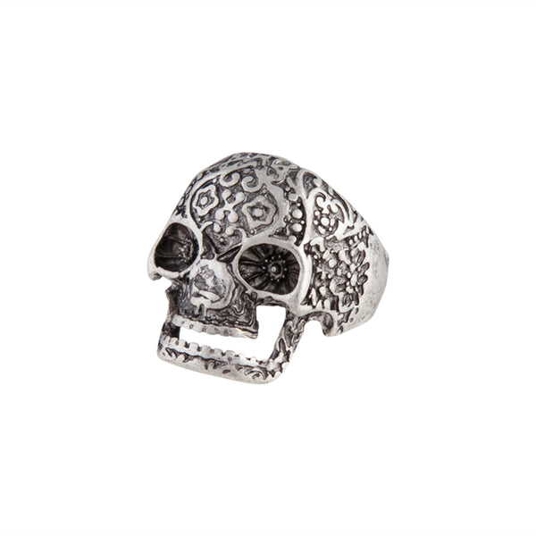 Antique Silver Detailed Skull Ring