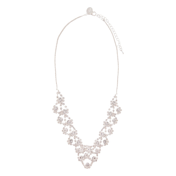 Silver Diamante V Shape Bib Necklace