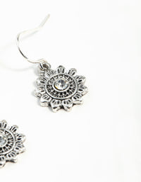 Antique Silver Sun Diamante Earrings - link has visual effect only