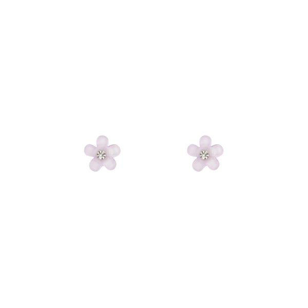 Purple Flower Stud Earrings Diamante Centre