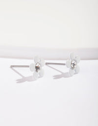 White Coated Mini 70s Dia Flower Stud Earrings - link has visual effect only