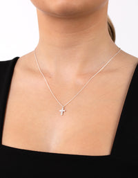 Sterling Silver Diamante Cross Pendant Necklace - link has visual effect only