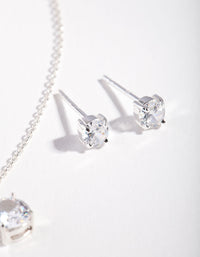 Sterling Silver Crystal Stone Necklace & Earrings Set Gift Box - link has visual effect only