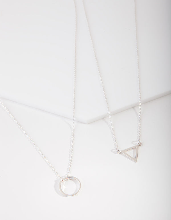 Sterling Silver Open Triangle Circle Necklace 2 Pack