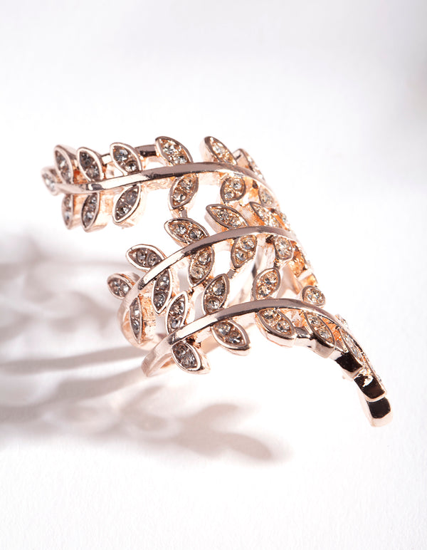 Rose Gold Crystal Leaf Wrap Ring