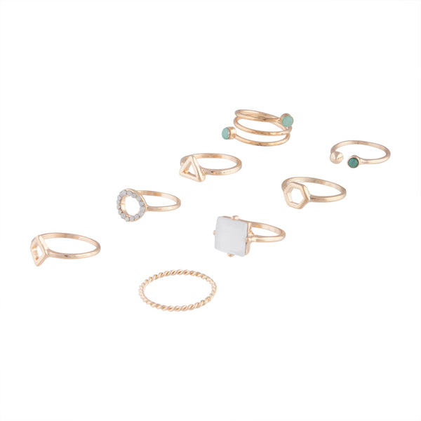 Gold Geometric Swirl Diamante Ring 8-Pack