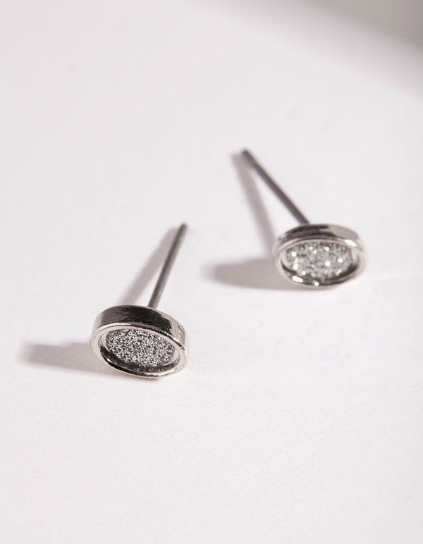 Rhodium Glitter Stud Earrings