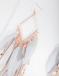 Rose Gold Diamante Chain Feather Earrings - link has visual effect only