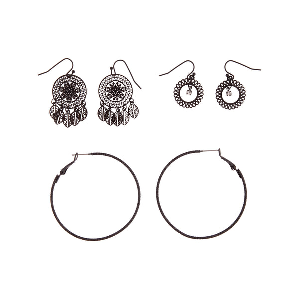 Black Filigree Stamp Hoop Earring Pack