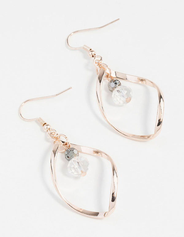 Rose Gold Twist Bead Drop Earrings