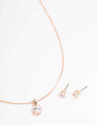 Rose Gold Cubic Zirconia Necklace Earrings Set - link has visual effect only