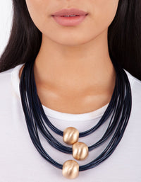 Midnight Navy Gold Ball Trio Necklace - link has visual effect only