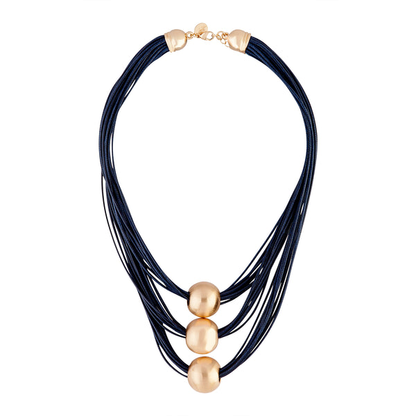 Midnight Navy Gold Ball Trio Necklace