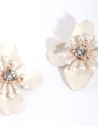 White Matte Metal Orchid Stud Earrings - link has visual effect only