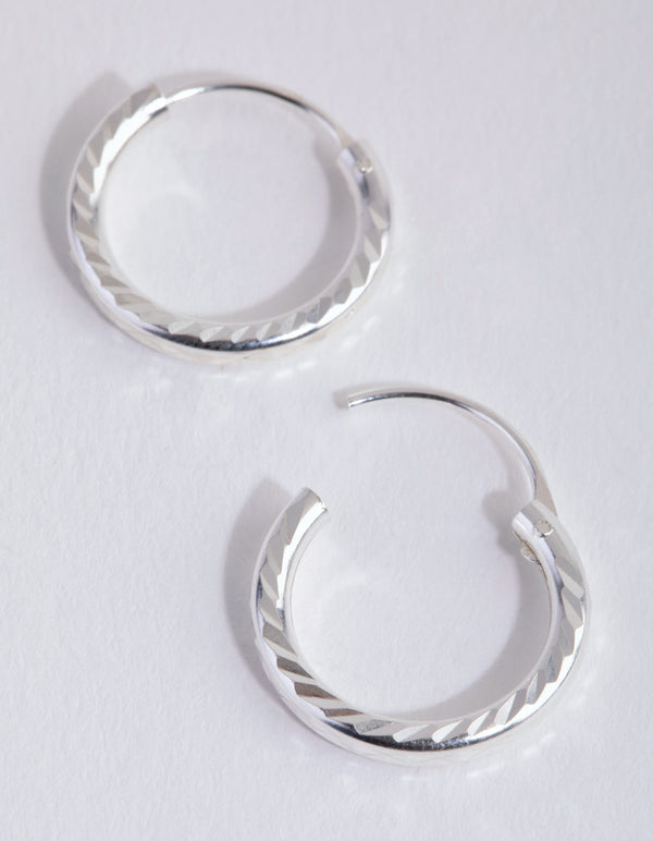 Sterling Silver 15mm Diamond Cut Hoop Earrings