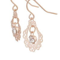 Ornate Rose Gold Drop Earrings With Centre Diamante - link has visual effect only