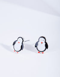 Black White Rhodium Penguin Stud Earrings - link has visual effect only