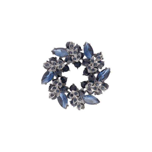 Navy Crystal Wreath Brooch