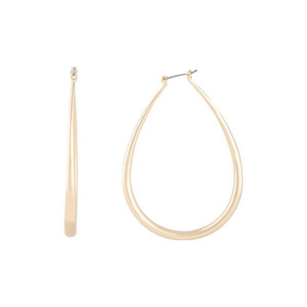 Polished Gold Pipe Tear Hoop Earrings