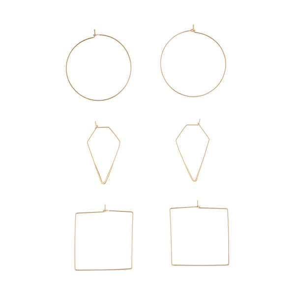 Gold Geometric Fine Hoop Earring Pack