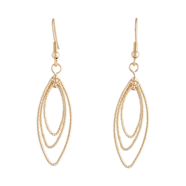 Gold Triple Diamond Cut Navette Drop Earrings