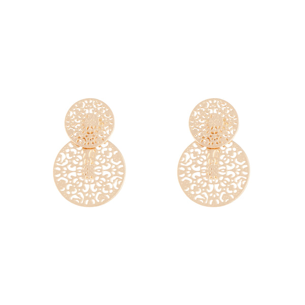 Gold Circle Filigree Jacket Earrings