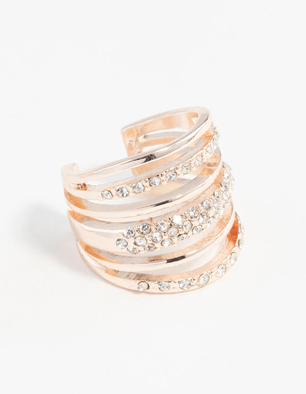 Rose Gold Six Layer Diamante Band Ring