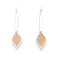 Gold Tone Filigree Leaves On Hoop Earrings - link has visual effect only