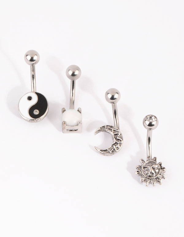 Surgical Steel Yin & Yang Belly Bar 4-Pack