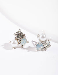 Rhodium Stone & Pearl Cluster Earrings - link has visual effect only