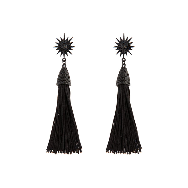 Black String Tassel Drop Earrings