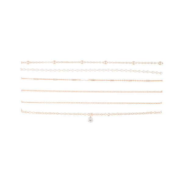 Rose Gold Diamante Pearl Station Choker 6-Pack