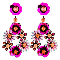 Purple Gunmetal Sequin Flower Statement Earrings - link has visual effect only