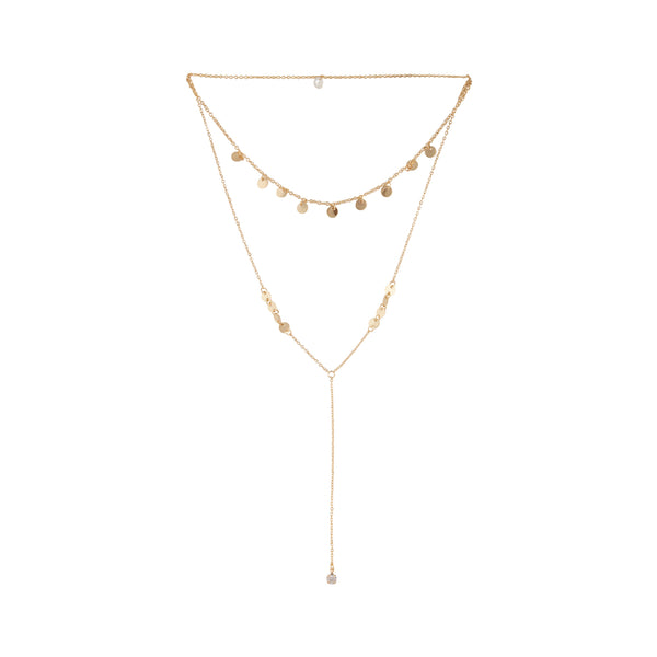 LAYERED FINE DISC Y NECK CHOKER IN GOLD