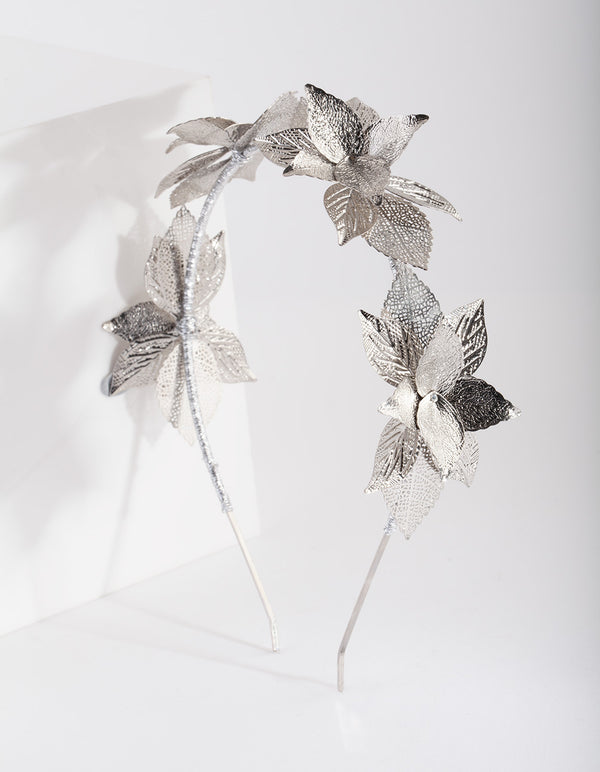 Silver Cluster Leaf Headband