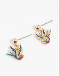 Gold Tattoo Coloured Sparrow Drop Earrings - link has visual effect only