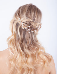 Rose Gold Diamante Flower Pearl Hair Vine - link has visual effect only