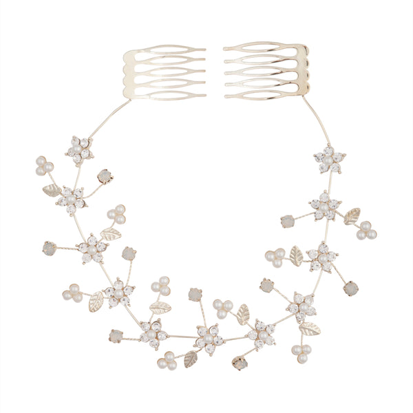 Gold Diamante Flower & Pearly Hair Vine