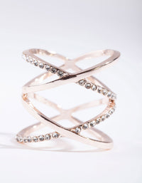 Rose Gold Diamante Double Crossover Ring - link has visual effect only