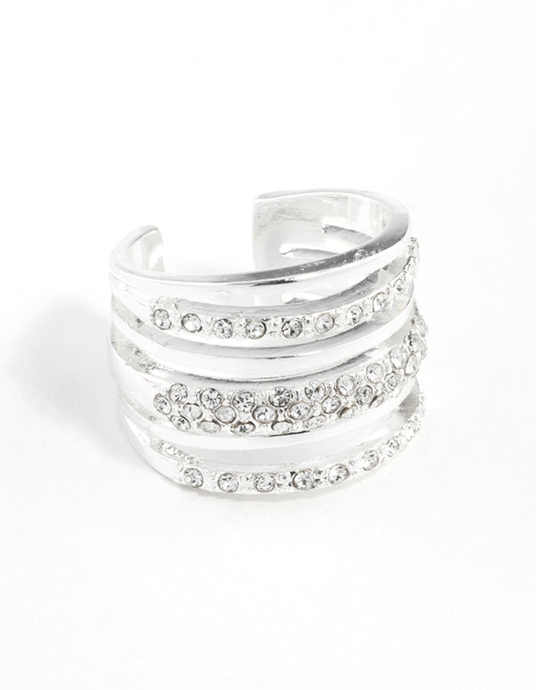 Silver 6 Band Diamante Ring