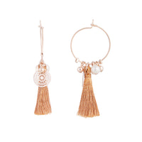 Rose Gold Fine Hoop Charm Tassel Earrings - link has visual effect only