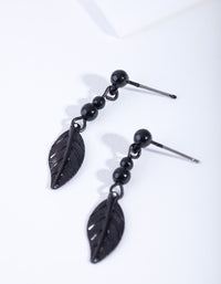 Black Metal Bead Feather Drop Earrings - link has visual effect only