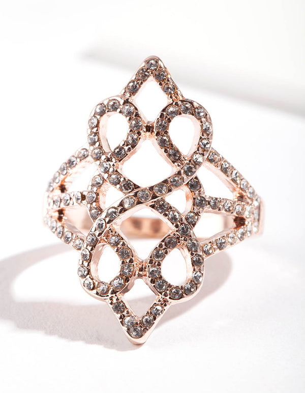 Rose Gold Geometric Diamante Ring