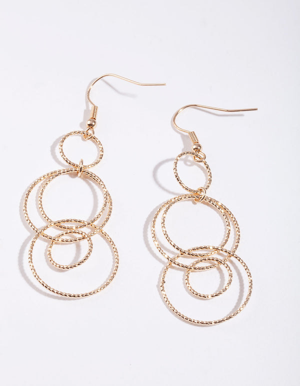 Gold Diamond Cut Ring Earrings