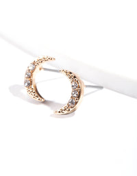 Gold Pave Diamante Crescent Moon Stud Earrings - link has visual effect only