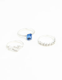 Silver Baguette Sapphire Diamante Ring Stack - link has visual effect only