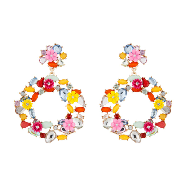 LAYERED FLORAL AND JEWELLED CIRCLE STATEMENT Earrings