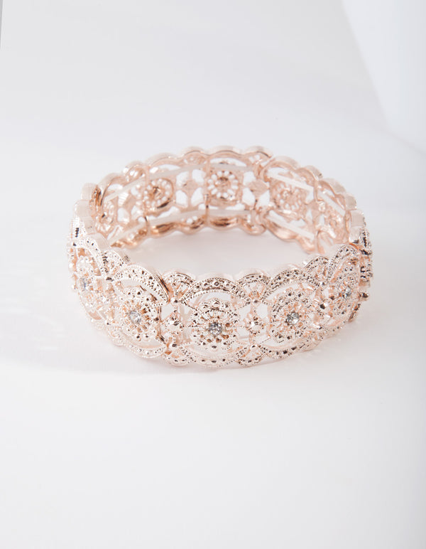 Rose Gold Diamante Filigree Stretch Bangle