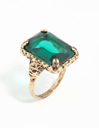 Emerald Square Cut Stone On Gold Band - link has visual effect only